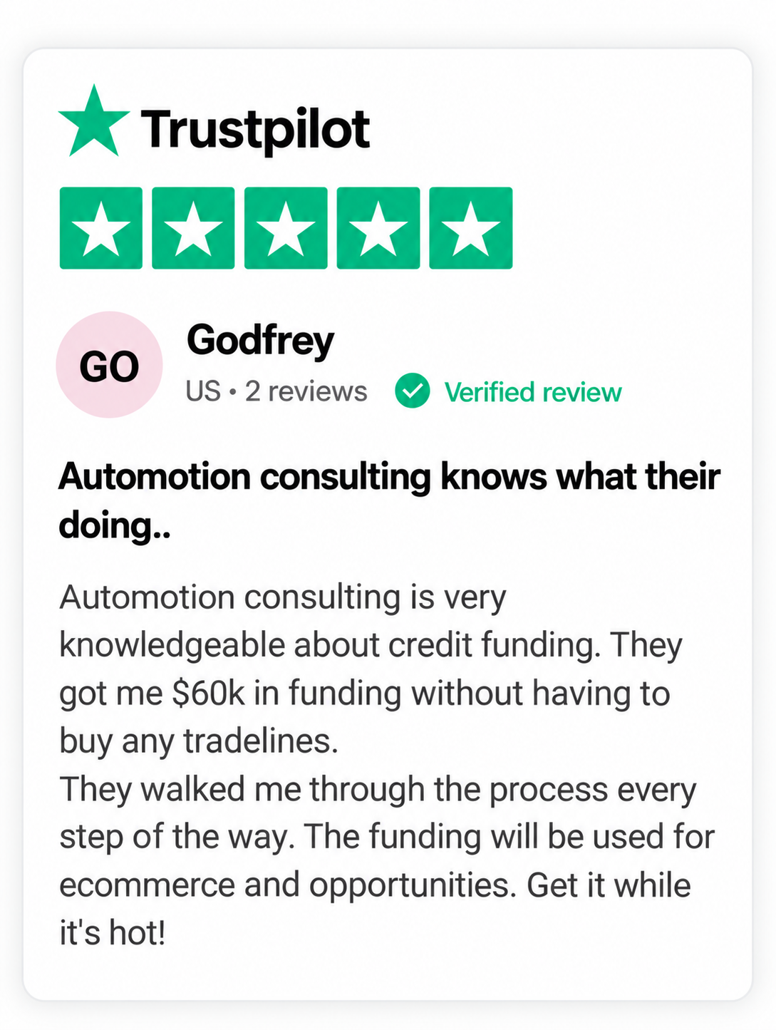 Trustpilot review from Godfrey
